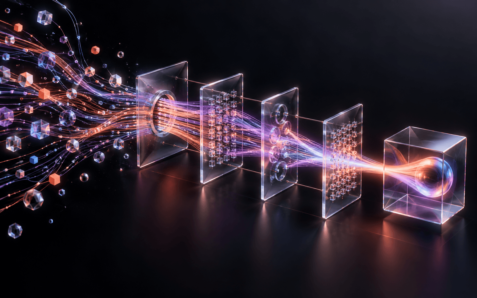 AI workflow transforming fragmented data into a clear output